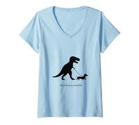 Women's T-Rex and Dachshund- Anything is Possible- Believe V-Neck T-Shirt