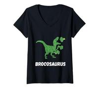 Womens T-Rex Dino Green Vegetable Eating Broccoli Vegan Broccoli V-Neck T-Shirt
