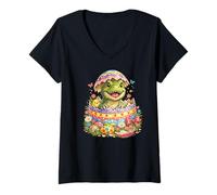 Women's T-Rex Easter Egg Hatched | Cute Dino Spring Fun Surprise V-Neck T-Shirt