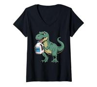 Womens T-Rex Milk Dinosaur Tyrannosaurus Drinking Milk Dino Meme V-Neck T-Shirt
