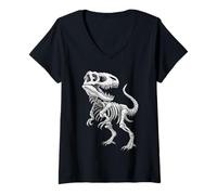 Womens T Rex Skeleton Fossil Dinosaur Paleontologist Dino bones V-Neck T-Shirt