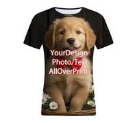 Women's T-Shirt, 3D Full Surface Print Personalised T-Shirt, Custom Shirt, Design Your Own Front Back Print Photo, DIY T-Shirt for Women, Bk, M