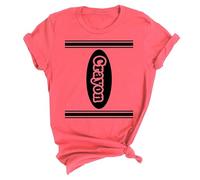 Women's T-Shirt as Wax Crayon Costume - Funny Top with Crayon Print | Simple Fancy Dress for Halloween or Fancy Dress, style_a04 red, M