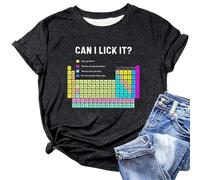 Women's T-Shirt 'Can I Lick It?' with Periodic Table - Humorous Shirt for Chemistry Fans | Sarcastic Top with Ambiguous Saying, style_n01 black, S