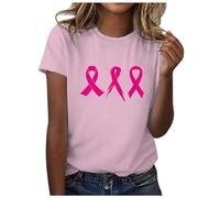 Women's T-Shirt, Casual International Advertising Month Ribbon Print, Short Sleeve Top with O-Neck, Breathable, Comfortable, pink, M