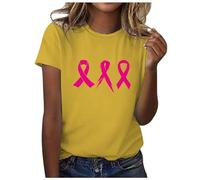 Women's T-Shirt, Casual International Advertising Month Ribbon Print, Short Sleeve Top with O-Neck, Breathable, Comfortable, yellow, M
