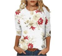 Womens T-Shirt Fitted Loose Tunic Casual Tops Tee 3/4 Sleeve T Shirts for Women Loose Fit Pattern Print Tops Three Quarter Sleeve Round Neck Blouses Pullover Adult Long Sleeve Shirt
