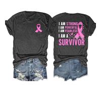 Women's T-Shirt for Breast Cancer Month - Top with 'Survivor' Statement | Shirt with Pink Bow and Motivational Saying, Style_i01 Gray, L