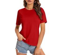 Womens T Shirt Half Sleeve Tshirts Casual Crew Neck Tunic Slim Fit Boyfriend Tee Cotton Traders Ladies Ladies Summer Tees Plus Size S-5Xl Red XL