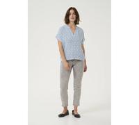 KAFFE Women's Blouse V-Notch Neck Short Sleeves Casual Fit Hip Length, Blue/Moonstruck Print, 14