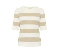 KAFFE Women's Pullover Crew Neck Short Sleeves Regular Fit Horizontal Sweater, Chalk/Feather Grey Bold Stripe, M