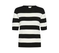 KAFFE Women's Pullover Crew Neck Short Sleeves Regular Fit Horizontal Sweater, Black/Chalk Bold Stripe, XXL