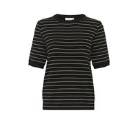 KAFFE Women's Pullover Crew Neck Short Sleeves Regular Fit Horizontal Stripes Sweater, Black/Feathergreymel. Narrow, M
