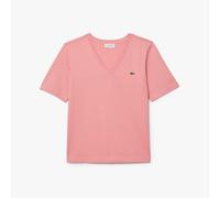 Women's T-Shirt Lacoste Relaxed-Fit Soft Cotton V-Neck Short Sleeve in Pink
