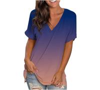 Women's T-Shirt Ladies V Neck Short Sleeve T Shirts Tie Dye Gradient Summer Tops Casual Loose Basic Blouse Plus Size Tunic Tops Basic Pullover Tees Blouse Oversized Outdoor T Shirts UK Clearance