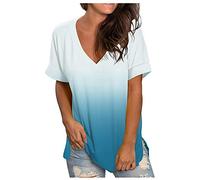 Women's T-Shirt Ladies V Neck Short Sleeve T Shirts Tie Dye Gradient Summer Tops Casual Loose Basic Tee Blouse Plus Size Tunic Tops UK Sale Clearance