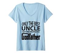 Women's T-Shirt Mens Only The Best Uncles Get Promoted to Godfather V-Neck T-Shirt