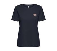 ONLY Women's Onlkita Life S/S Logo Top Noos T-Shirt, Night Sky/Print: Rose Gold Glitter Heart, Large