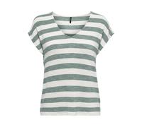 ONLY Women's Onllira Life S/S V-Neck top JRS T-Shirt, Chinois Green/Stripes: Cloud Dancer, S