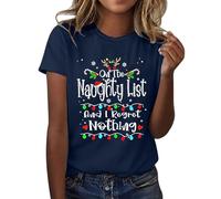 Women's T-Shirt Short Sleeve Printed Women's T-Shirt Alphabet Printed On The Naughty List, I Regret Not Funny Christmas T-Shirt Women's Letter T-Shirt Loose Letter Short Sleeve, navy, XXL