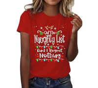 Women's T-Shirt Short Sleeve Printed Women's T-Shirt Alphabet Printed On The Naughty List, I Regret Not Funny Christmas T-Shirt Women's Letter T-Shirt Loose Letter Short Sleeve, red, XL