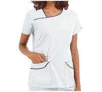 Women's T-Shirt Short Sleeve Summer Tops with Pockets Tunic Uniform for Women UK Beauty Hairdressing Massage Therapist Spa Health Work Protective Clothing Tops A-White