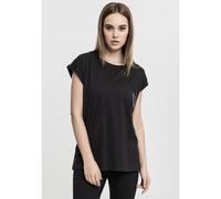 Urban Classics Women's Ladies Extended Shoulders Tee Basic T Shirt with Capsleeves Shortsleeve T Shirt Top Crew Neck, Black, M UK
