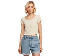 Urban Classics Women's Ladies Cropped Button Up Rib Tee T-Shirt, softseagrass, XXXL