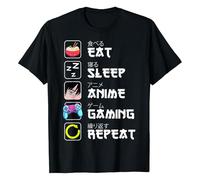 Women's T-Shirt with Anime and Gaming Motif - Graphic Shirt with Eat Sleep Anime Gaming Repeat Saying | Top for Otaku and Gamers, style_u01 black, M