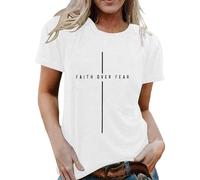 Women's T-Shirt with Christian Saying Faith Over Fear - Minimalist Top with Cross Symbolism | Faith & Hope Statement Shirt, style_u08 black, L