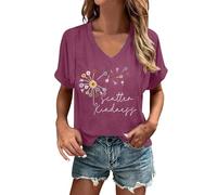 Women's T-Shirt with Dandelion Motif and Saying - V-Neck Top with Scatter Kindness Message | Casual Shirt for a Positive Everyday Life, style_z01 purple, XXL