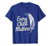 Women's T-Shirt with 'Every Child Matters' Print - Statement Shirt with Feather Motif | Top for Support and Awareness of Indigenous Rights, style_r02 blue, M