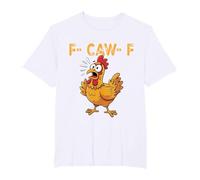 Women's T-Shirt with Funny Chicken Motif - Short Sleeve Shirt with 'F-CAW-F' Saying | Humorous Graphic Shirt for Chicken Fans, Style_i10 White, L