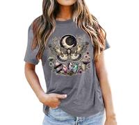 Women's T-Shirt with Mystical Eagle Moon All-Over Print - Short Sleeve Shirt in Cream with Celestial Graphic of Eagle, Moon Phases and Floral Elements | Boho Mystical Look for Everyday Use, Style_p03