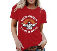 Women's T-Shirt with Sarcastic Jesus Motif - Humorous Shirt with Religious Allusion | Top with the Saying 'Disappointments All of You', style_f09 red, L