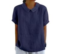 Women's T-Shirt with V-Neck Short Sleeve Summer Elegant Blouse Women's Cotton Linen Blouse Lightweight Shirt Blouse Breathable Summer Blouse with Peter Pan Collar Muslin Blouse Oversize Tunic Blouse