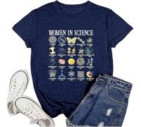 Women's T-Shirt 'Women in Science' - Top as a Tribute to Women Scientists Inspirational Shirt with Female Models, Style_g01 Blue, L