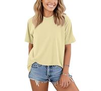 Women's T-Shirt, Women's Outing Tops Summer Blouse Short Sleeve and V-Neck Soft Basic Plain Colour Puls Size, #01beige, M