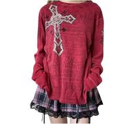 Women's T-Shirts 2024 Spring Creative Print Pattern Fashion Loose Women's T-Shirt, red, L
