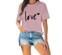Womens T Shirts 2025 Trendy Short Sleeve Tops Tee Valentine's Day Crew Neck T Shirts Womens Funny Heart Graphic Shirts Valentines Gift Tshirt Short Sleeve Couple Tops Eyelet (Watermelon Red, XL)