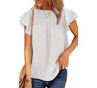 Womens T-Shirts Casual Short Sleeves Round Neck Summer Blouse Plain Top Elegant Solid Casual short Sleeve Blouses Women's Elegant Round neck Blouse Loose Pullover Shirt Ruffled sleeves Blouse Tops
