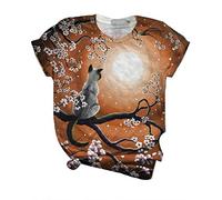 Women's T-Shirts Funny 3D Cartoon Colorful Cat Animal Printed Blouses Graphic Tunic T-Shirt Brown