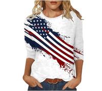 Women's T-Shirts Independence Day American Flag Print 3/4 Sleeve Tops Tee Shirts Pullover Blouse Spring Summer Fall Casual Wear June July Fourth 2025 Sale Clearance My Orders Order Multicolor