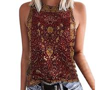 Womens T Shirts New Spring and Summer New Bohemian Retro Wind Print Collar Clip Vest Womens Pajama Tops Corset Tops for Women