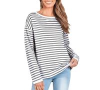 Womens T-Shirts O-Neck Long Sleeve Top with Stripe Motif and Ladies Regular Comfortable Fit Base Layers Shirt and Blouses for Urban Commuting Lifestyle Work Routine