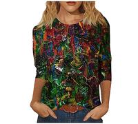 Women's T-Shirts Outdoor Cozy Casual Blouse Women Three Quarter Sleeve Summer Oversize Tops Printing Loose Crew Neck Tee Women Navy