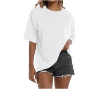 Women's T-Shirts Oversize Short Sleeve Crewneck T Shirts Acid Washed Tops Loose Fit Loose Cotton Tops for Women UK Walking Holiday Travel Retro Tees Plus Size White