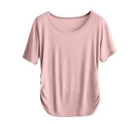 Womens T Shirts Short Sleeve Round Neck Workout Tops Stretch Side Shirring Summer Shirt Casual Loose Fit Gym Yoga Top Women's Blouses & Shirts Pink XL