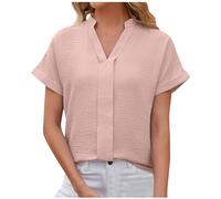 Womens T Shirts Short Sleeve V Neck Elegant Shirt Blouse Solid Color Casual Loose Summer Tops Ice Silk Ruched Tshirts Formal Work Office Business Blouses Going Out Tunic Tops Basic Tee Dressy Outfit