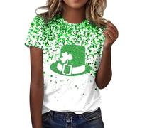 Women's T-Shirts ST. Patricks Day Short Sleeve Crewneck Green Top Irish Clover Shamrock Gnomes Sequins Festival Casual T-Shirt Ladies Funny Tops Outfit (Z0a1-White, L)